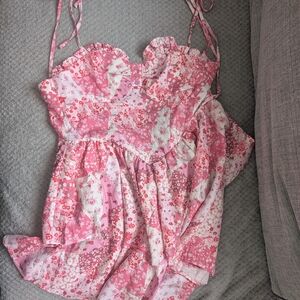 SHEIN Pink and White Chemises with Ruffled Details